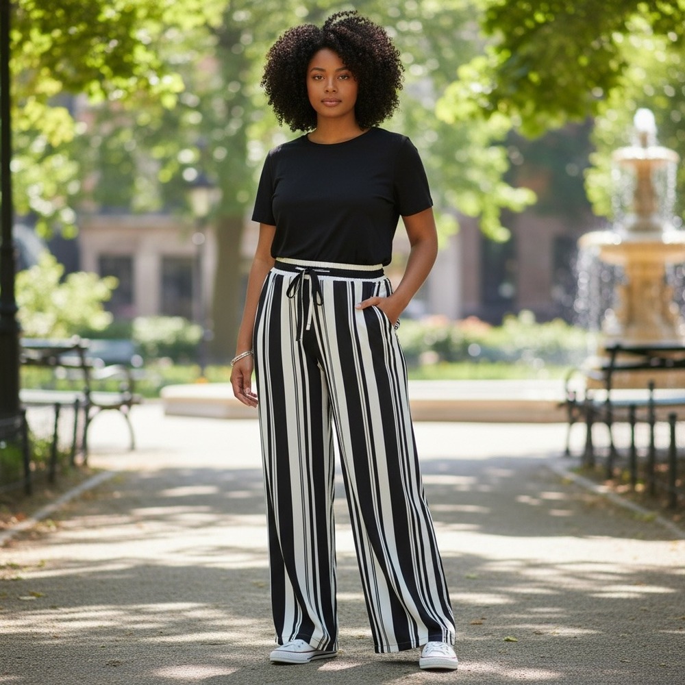 INC Black White Striped Wide Leg Palazzo Pants‎ Size XL NWOT